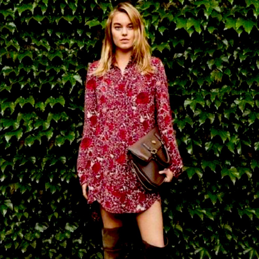 Tory Burch Cora Red long sleeve silk shirt dress